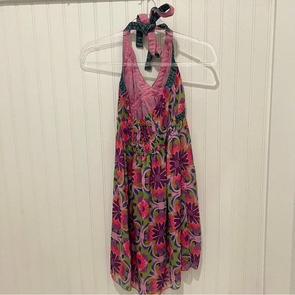 Y2K Pink and Green Floral and Denim Babydoll Halter Dress - Picture 6 of 9